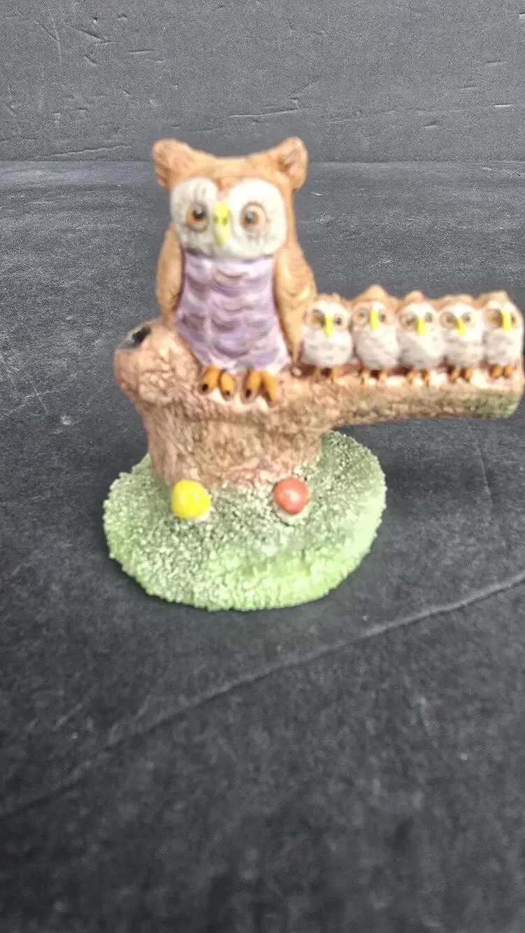 Vintage Basil Matthews Owl Family Figurine Signed Hand Painted Made in England